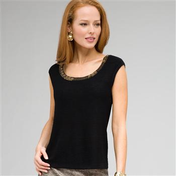 Sleeveless Beaded Shell, Black, large