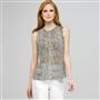 Sleeveless Pleated Top., White & Black, small